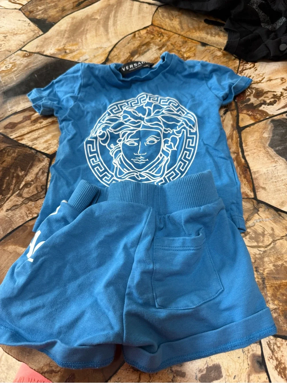 Versace Blue Kids Two-Piece Medusa Tee and Shorts Set
